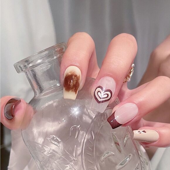 24 pcs Coffee Acrylic Press On Nail Set Reusable - Picture 8 of 9